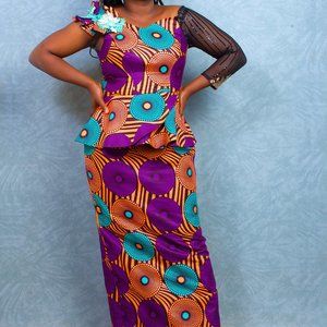 one shoulder African pink purple women’s suit black sleeves